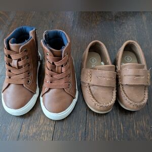 TWO Pairs of Cat & Jack Toddler Brown Shoes - Boots and Loafers